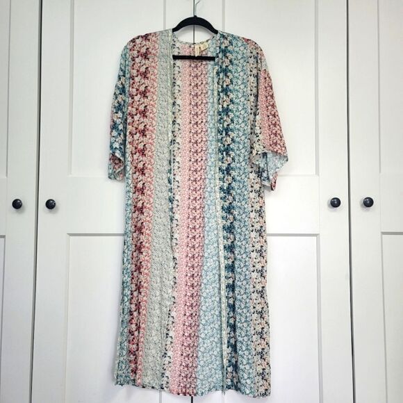 Sky and sparrow mix print kimono, S/M - Picture 1 of 8